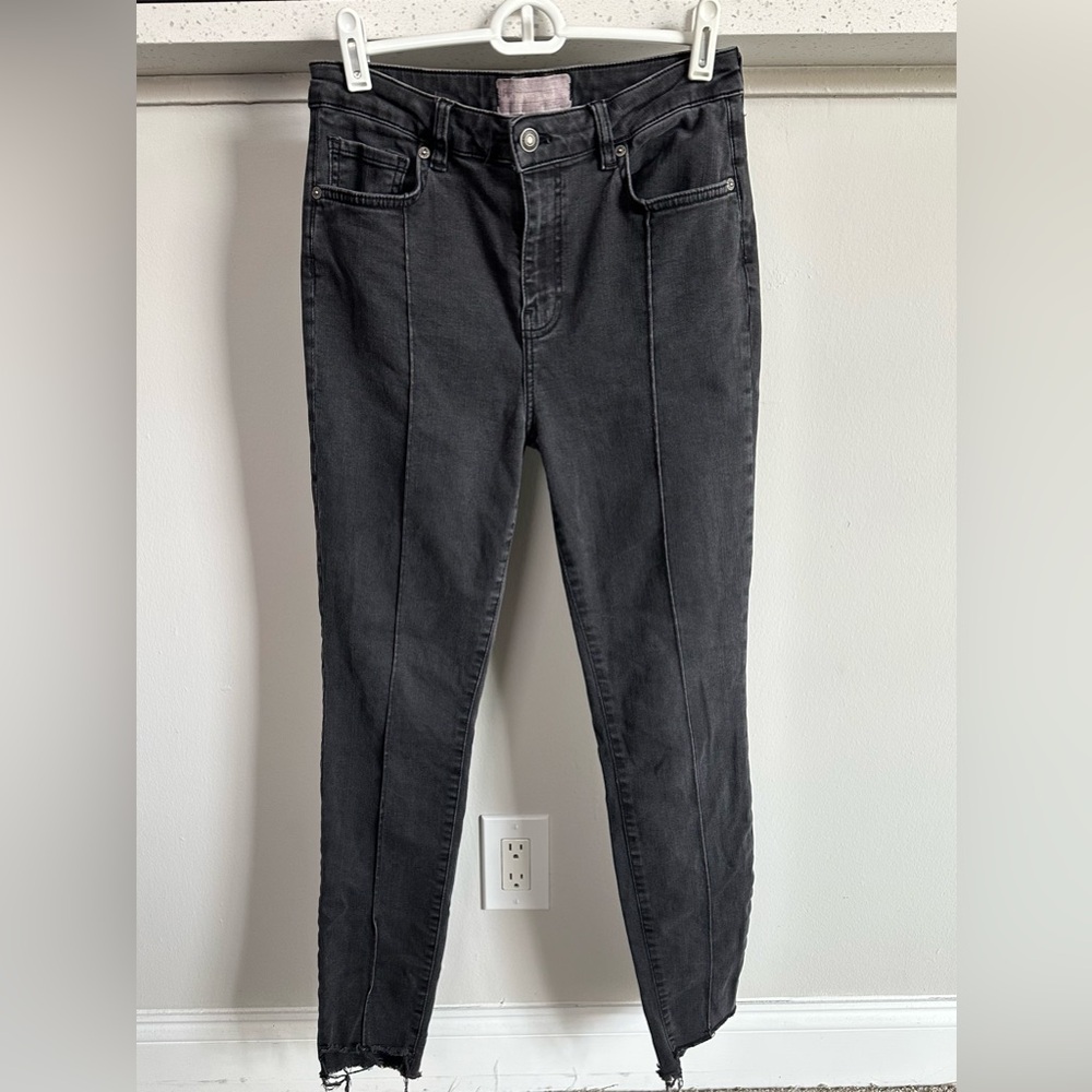 FP We the Free Black Skinny Seamed Frayed Hem Jeans